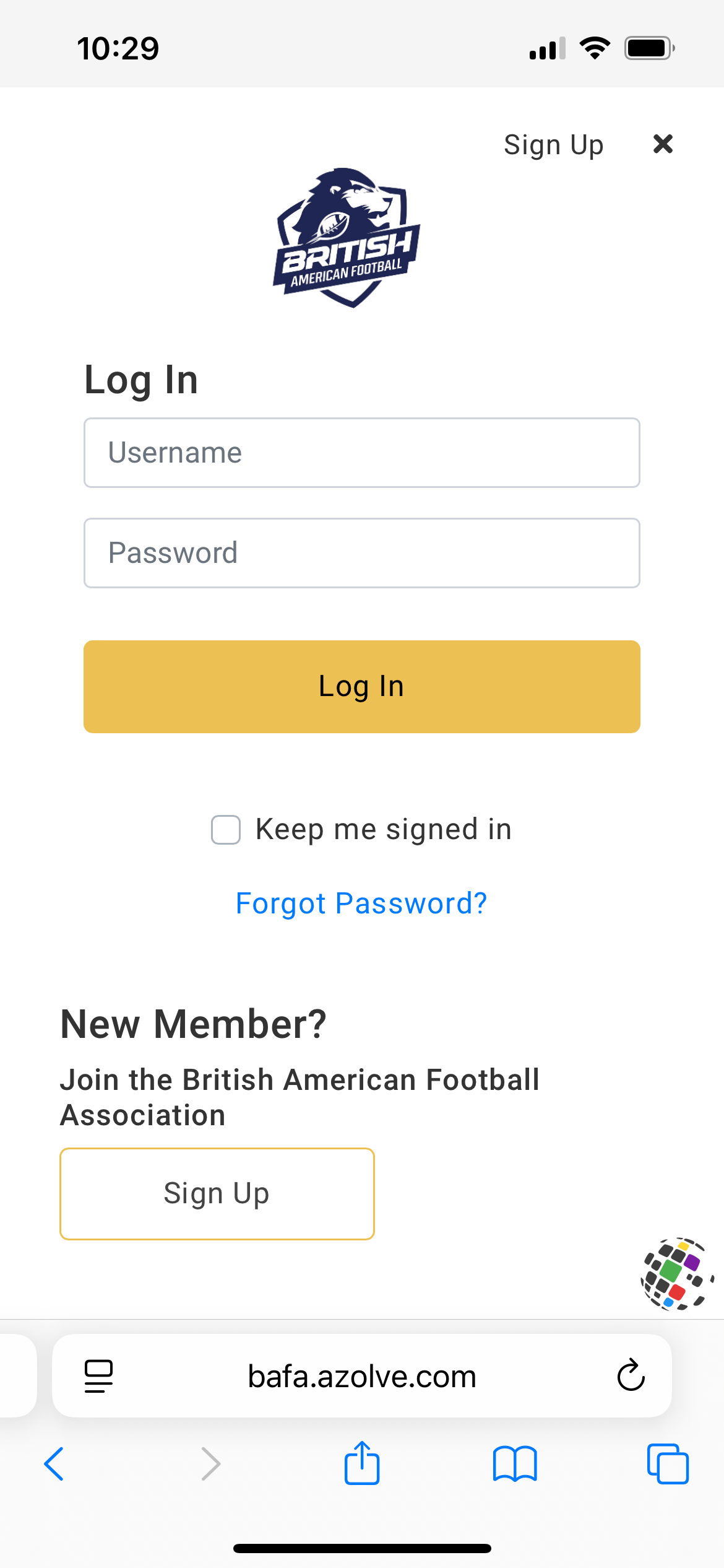 JustGo sign up page