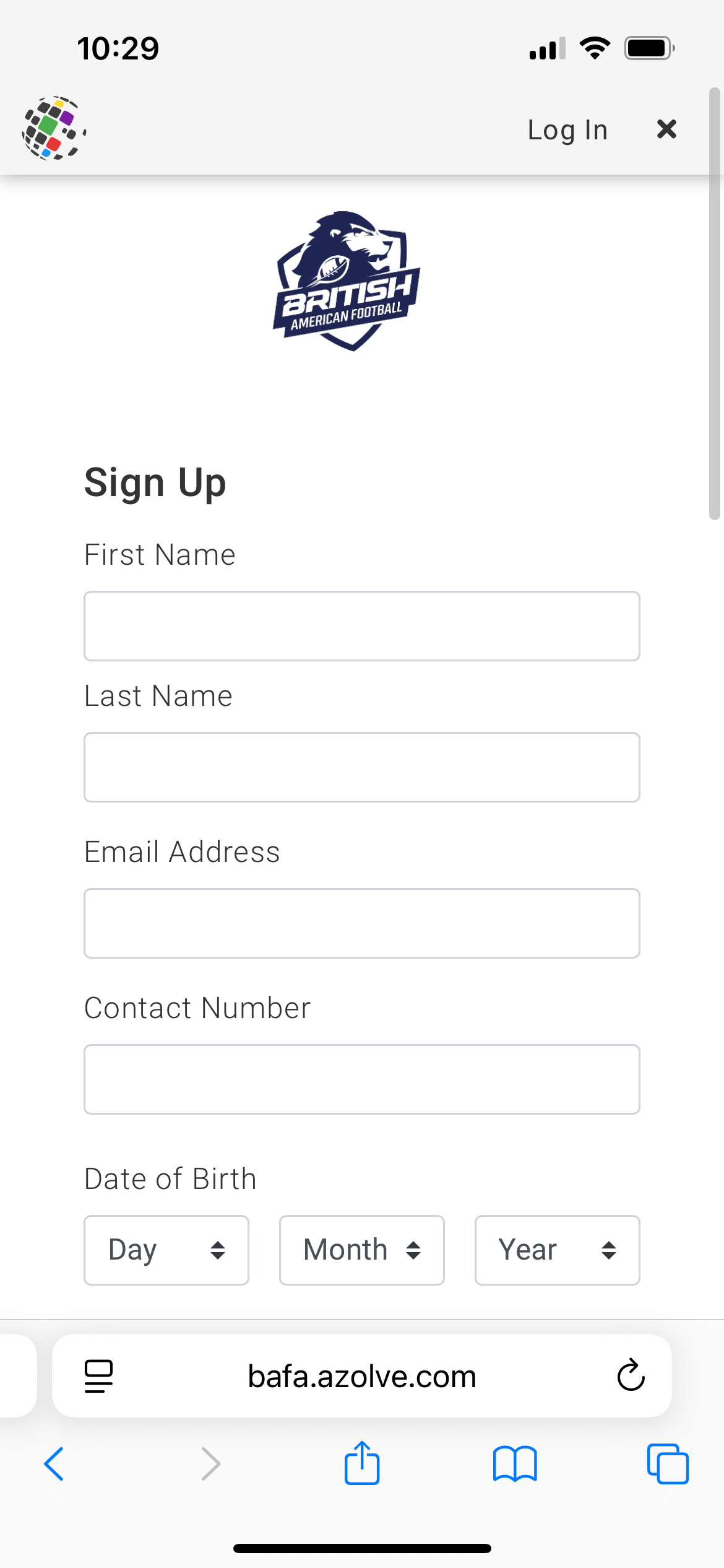 JustGo sign up form