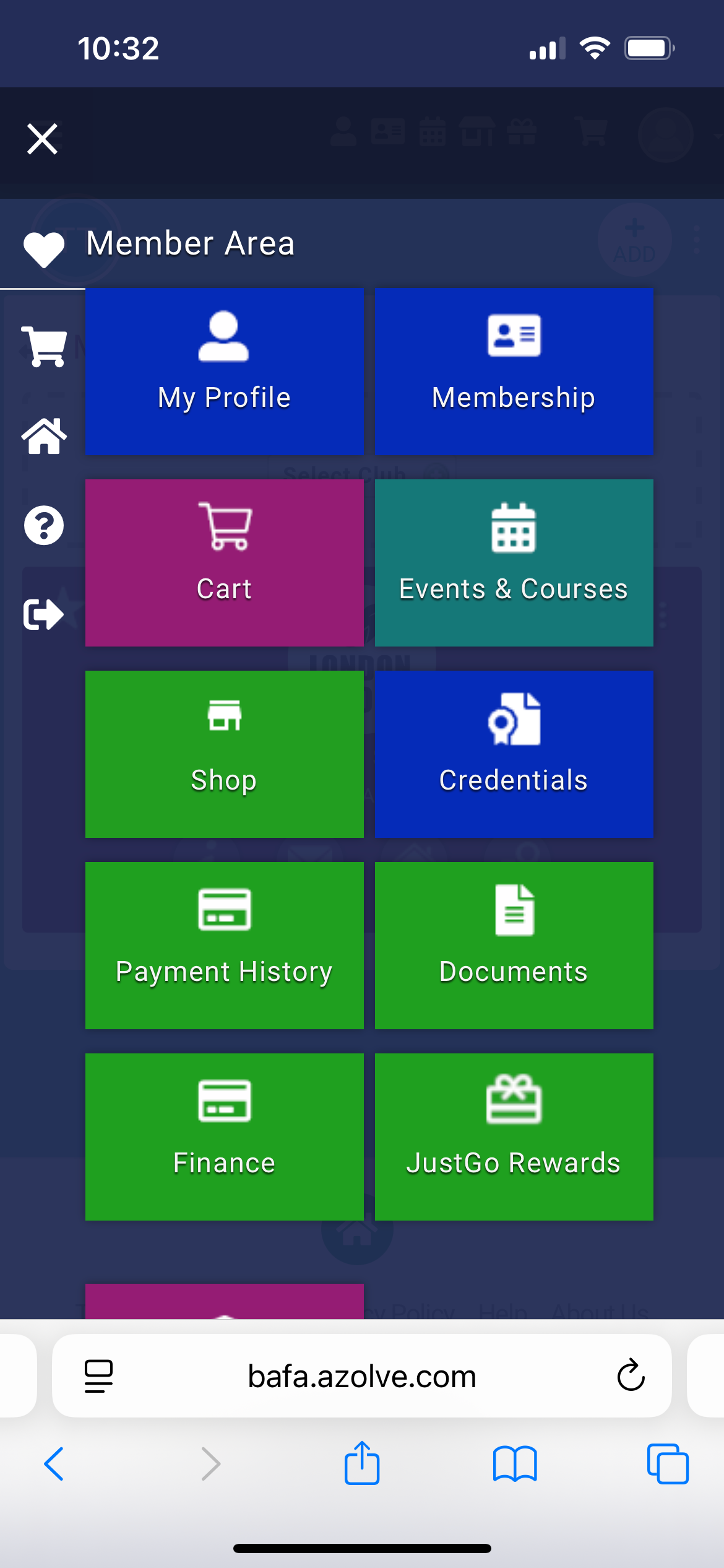 JustGo sidebar menu