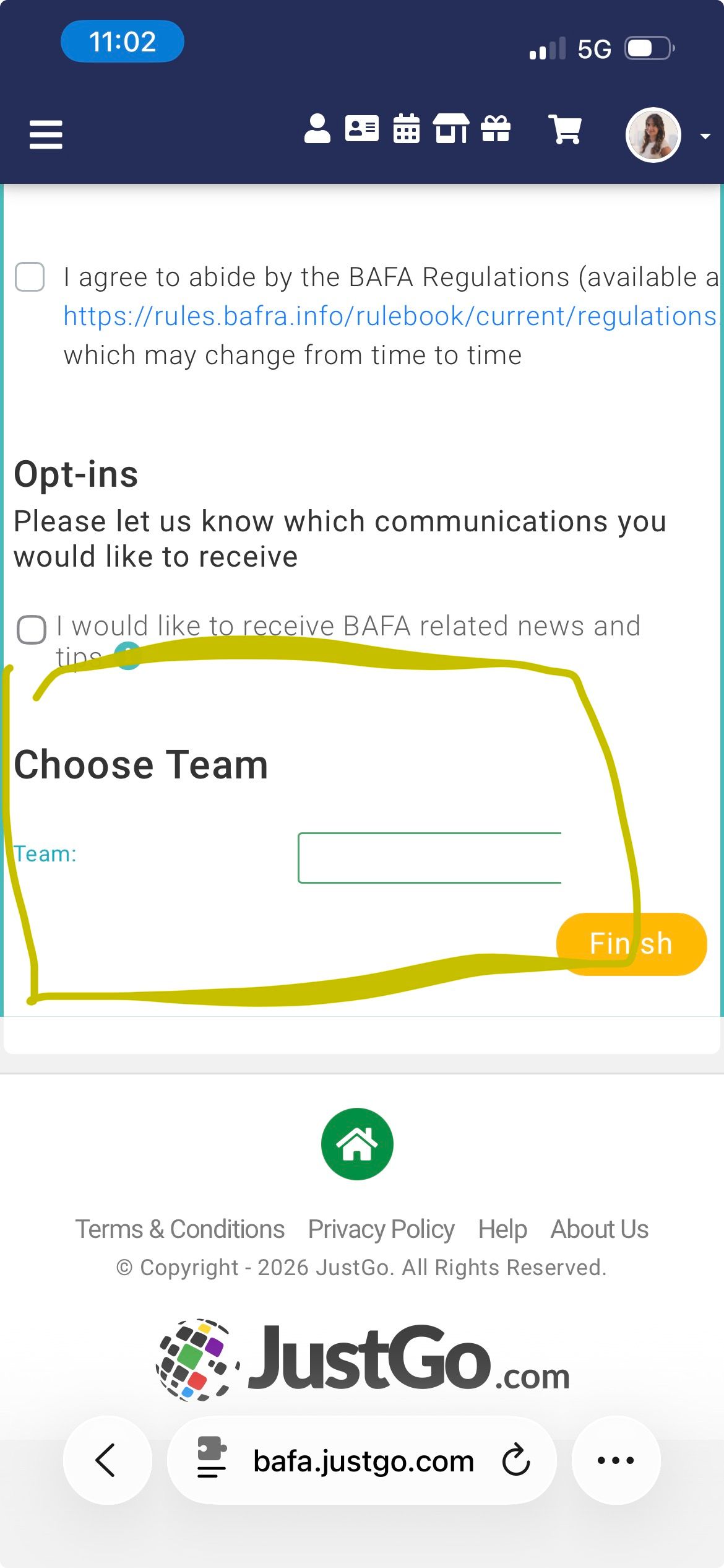 Team dropdown in landscape mode